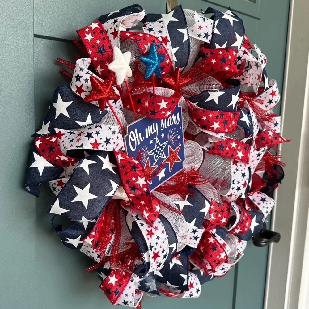 Handmade Patriotic Wreath Fourth of July, Memorial Day, Labor Day Door Decor
